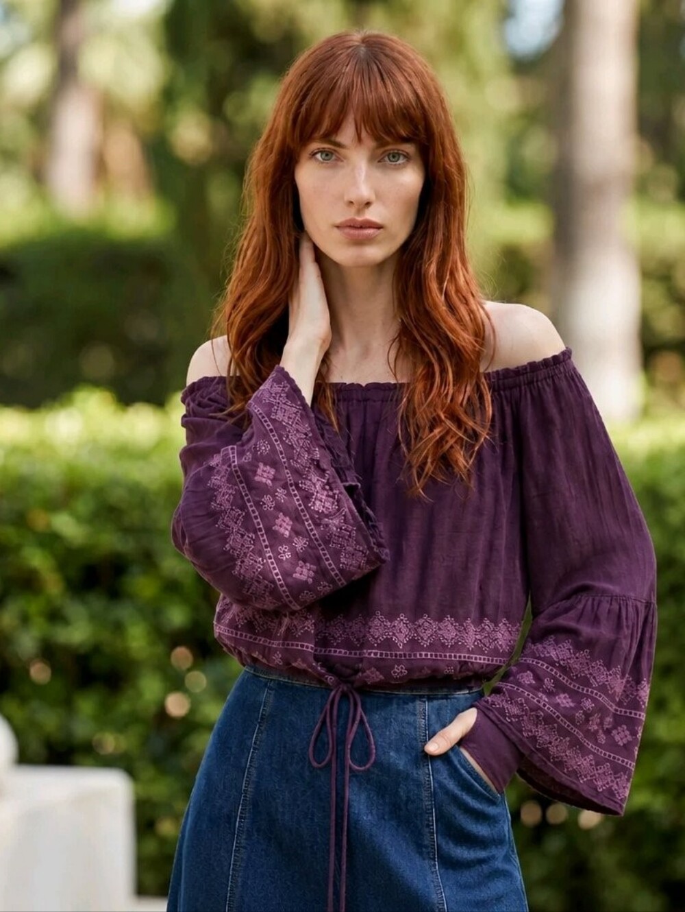 Altar'd State M Off-Shoulder Bell-Sleeve Boho Prairie Cottage Pioneer 100% Rayon - Picture 8 of 15